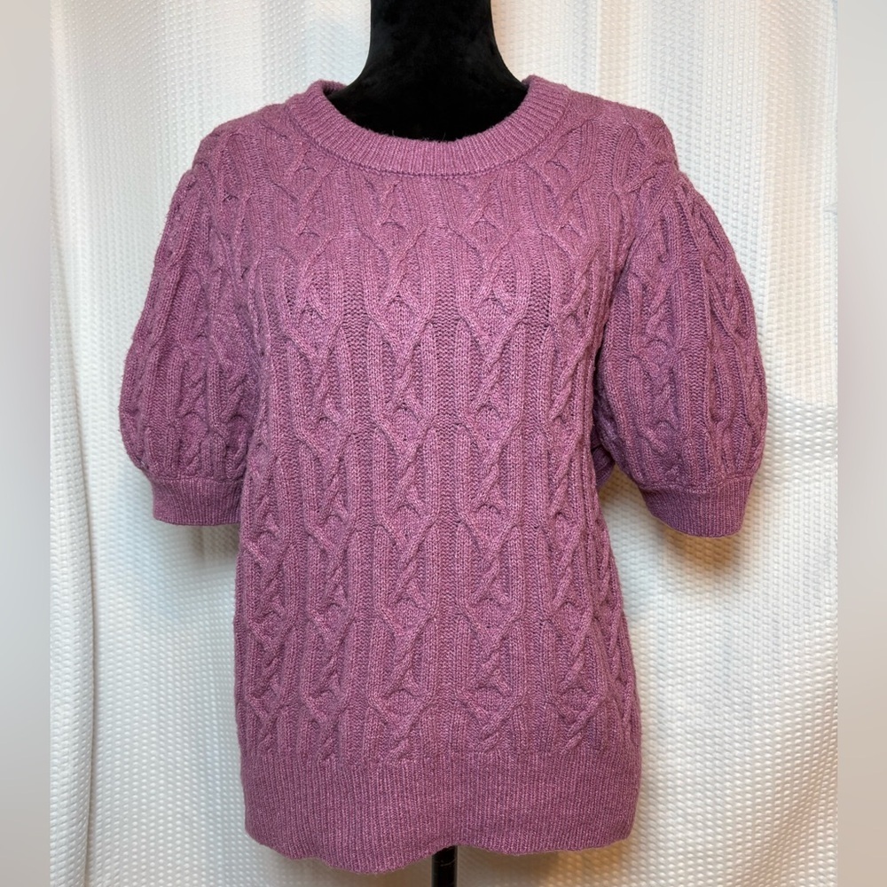 St. John’s Bay cotton blend mauve cable knit short puffed sleeve sweater Large